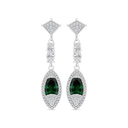 Sterling Silver 925 Earring Rhodium Plated Embedded With Emerald Zircon And White CZ