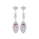 Sterling Silver 925 Earring Rhodium Plated Embedded With pink Zircon And White CZ