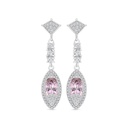 Sterling Silver 925 Earring Rhodium Plated Embedded With pink Zircon And White CZ