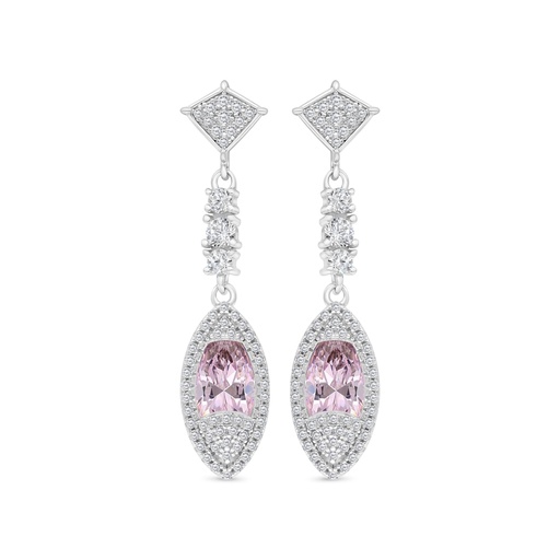 [EAR01PIK00WCZC177] Sterling Silver 925 Earring Rhodium Plated Embedded With pink Zircon And White CZ