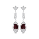 Sterling Silver 925 Earring Rhodium Plated Embedded With Ruby Corundum And White CZ