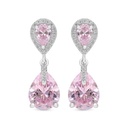 Sterling Silver 925 Earring Rhodium Plated Embedded With pink Zircon And White CZ