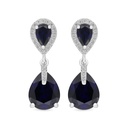 Sterling Silver 925 Earring Rhodium Plated Embedded With Sapphire Corundum And White CZ
