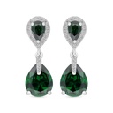 Sterling Silver 925 Earring Rhodium Plated Embedded With Emerald Zircon And White CZ