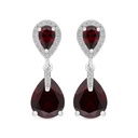 Sterling Silver 925 Earring Rhodium Plated Embedded With Ruby Corundum And White CZ