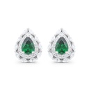 Sterling Silver 925 Earring Rhodium Plated Embedded With Emerald Zircon And White CZ