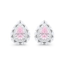 Sterling Silver 925 Earring Rhodium Plated Embedded With pink Zircon And White CZ