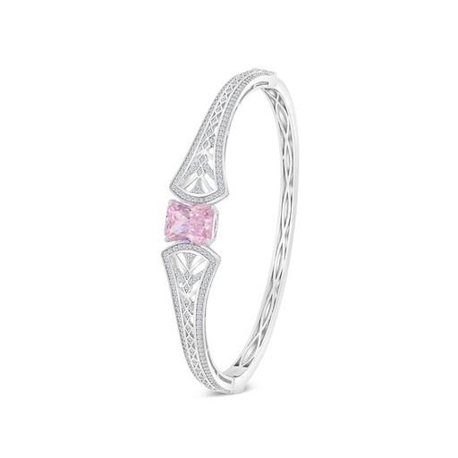 [BNG01PIK00WCZA083] Sterling Silver 925 Bangle Rhodium Plated Embedded With Pink Zircon And White CZ