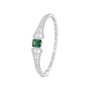 Sterling Silver 925 Bangle Rhodium Plated Embedded With Emerald Zircon And White CZ