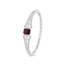 Sterling Silver 925 Bangle Rhodium Plated Embedded With Ruby Corundum And White CZ