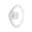 Sterling Silver 925 Ring Rhodium Plated Embedded With Yellow Zircon And White CZ