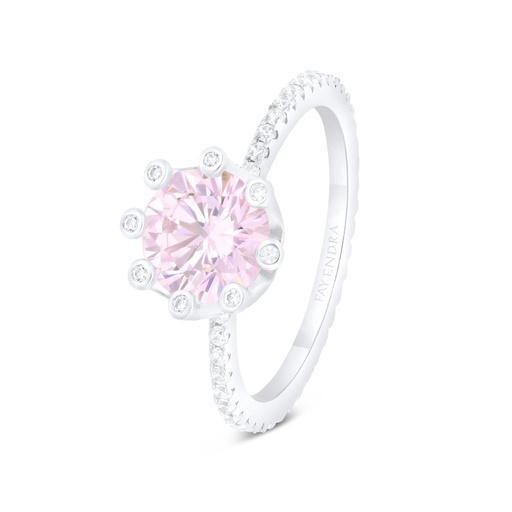 Sterling Silver 925 Ring Rhodium Plated Embedded With Pink Zircon And White CZ