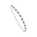 Sterling Silver 925 Bracelet Rhodium Plated Embedded With Emerald Zircon And White CZ 19 CM