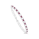 Sterling Silver 925 Bracelet Rhodium Plated Embedded With Ruby Corundum And White CZ 19 CM
