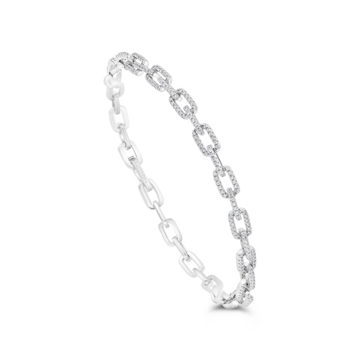 [BRC01WCZ19000B092] Sterling Silver 925 Bracelet Rhodium Plated Embedded With White CZ 19 CM