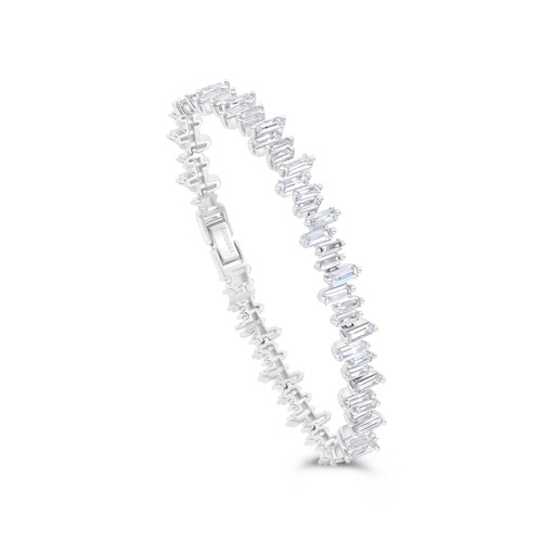 [BRC01WCZ19000B094] Sterling Silver 925 Bracelet Rhodium Plated Embedded With White CZ 19 CM