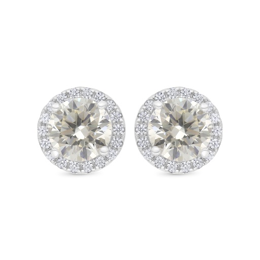 [EAR01CIT00WCZC190] Sterling Silver 925 Earring Rhodium Plated Embedded With Yellow Zircon And White CZ