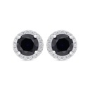 Sterling Silver 925 Earring Rhodium Plated Embedded With Sapphire Corundum And White CZ