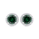 Sterling Silver 925 Earring Rhodium Plated Embedded With Emerald Zircon And White CZ