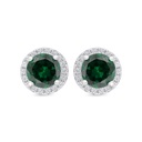 Sterling Silver 925 Earring Rhodium Plated Embedded With Emerald Zircon And White CZ