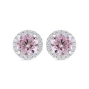 Sterling Silver 925 Earring Rhodium Plated Embedded With Pink Zircon And White CZ