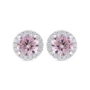 Sterling Silver 925 Earring Rhodium Plated Embedded With Pink Zircon And White CZ