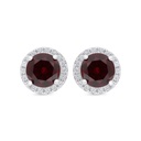 Sterling Silver 925 Earring Rhodium Plated Embedded With Ruby Corundum And White CZ