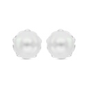 Sterling Silver 925 Earring Rhodium Plated Embedded With White Shell Pearl And White CZ