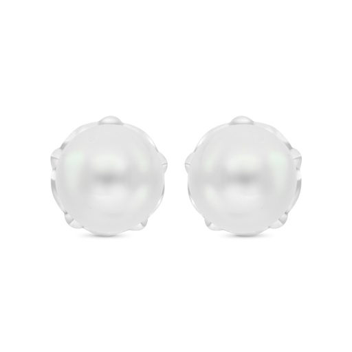 [EAR01PRL00WCZC191] Sterling Silver 925 Earring Rhodium Plated Embedded With White Shell Pearl And White CZ