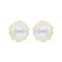 Sterling Silver 925 Earring Gold Plated Embedded With White Shell Pearl And White CZ
