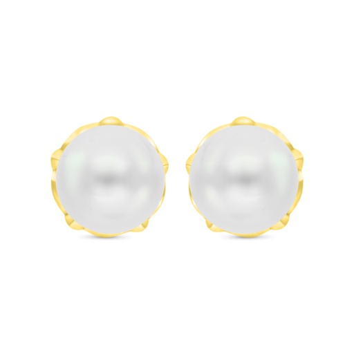 [EAR02PRL00WCZC191] Sterling Silver 925 Earring Gold Plated Embedded With White Shell Pearl And White CZ