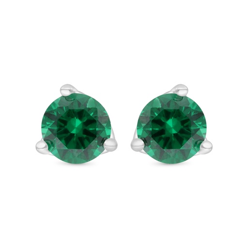 [EAR01EMR00000C192] Sterling Silver 925 Earring Rhodium Plated Embedded With Emerald Zircon 