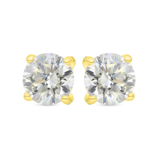 [EAR02CIT00WCZC193] Sterling Silver 925 Earring Gold Plated Embedded With Yellow Zircon And White CZ