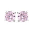 Sterling Silver 925 Earring Rhodium Plated Embedded With Pink Zircon And White CZ