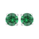 Sterling Silver 925 Earring Rhodium Plated Embedded With Emerald Zircon And White CZ