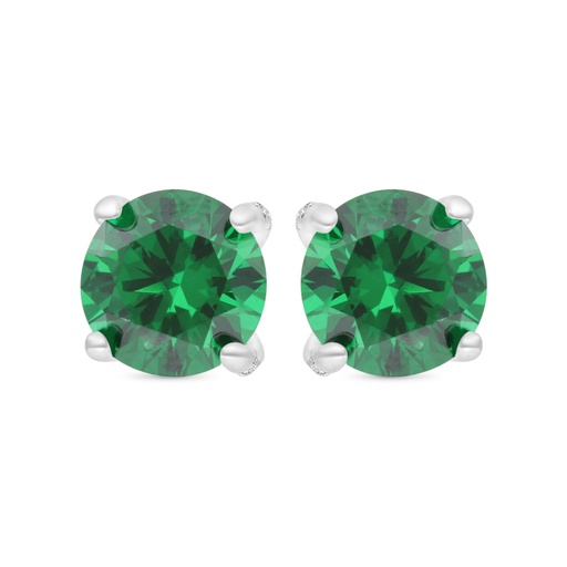 [EAR01EMR00WCZC193] Sterling Silver 925 Earring Rhodium Plated Embedded With Emerald Zircon And White CZ