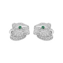 Sterling Silver 925 Earring Rhodium Plated Embedded With Emerald Zircon And White CZ