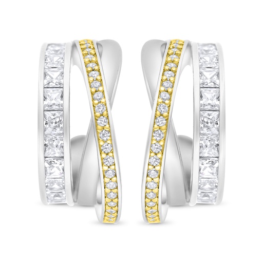 [EAR28WCZ00000C195] Sterling Silver 925 Earring Rhodium And Gold Plated Embedded With White CZ