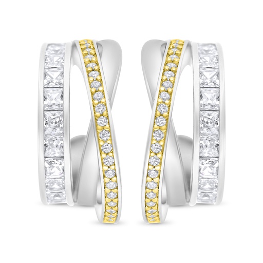 [EAR28WCZ00000C195] Sterling Silver 925 Earring Rhodium And Gold Plated Embedded With White CZ