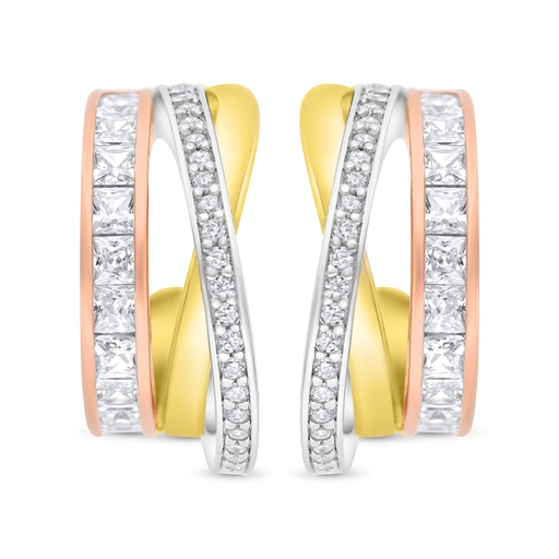 [EAR22WCZ00000C195] اقراط من الفضة الخالصة عيار 925 مطلية روديوم و ذهبي و ذهبي  روز مرصعة فص ابيض