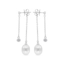 Sterling Silver 925 Earring Rhodium Plated Embedded With White Shell Pearl And White CZ