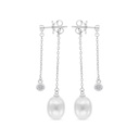 Sterling Silver 925 Earring Rhodium Plated Embedded With White Shell Pearl And White CZ