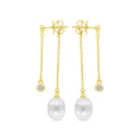 Sterling Silver 925 Earring Gold Plated Embedded With White Shell Pearl And White CZ