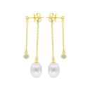 Sterling Silver 925 Earring Gold Plated Embedded With White Shell Pearl And White CZ