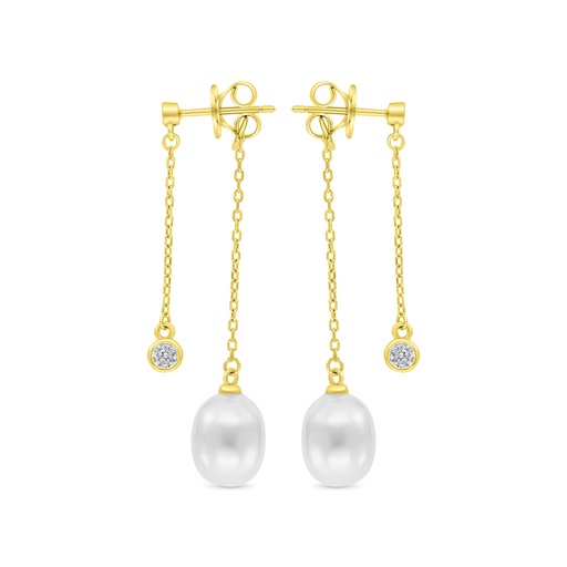 [EAR02PRL00WCZC197] Sterling Silver 925 Earring Gold Plated Embedded With White Shell Pearl And White CZ