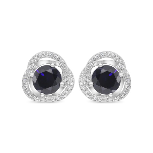 [EAR01SAP00WCZC198] Sterling Silver 925 Earring Rhodium Plated Embedded With Sapphire Corundum And White CZ