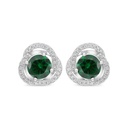 Sterling Silver 925 Earring Rhodium Plated Embedded With Emerald Zircon And White CZ