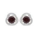 Sterling Silver 925 Earring Rhodium Plated Embedded With Ruby Corundum And White CZ