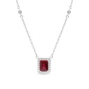 Sterling Silver 925 Necklace Rhodium Plated Embedded With Ruby Corundum And White CZ