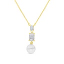 Sterling Silver 925 Necklace Gold Plated Embedded With White Shell Pearl And White CZ